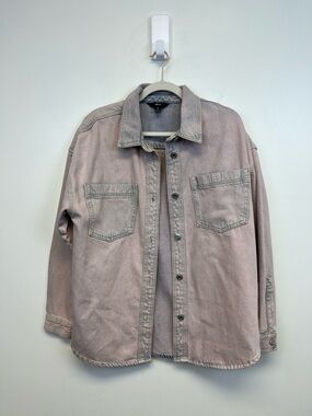 NEXT Denim Men's Pale Blue and Pink Denim Button-Up Jean Shirt/Jacket Size M.